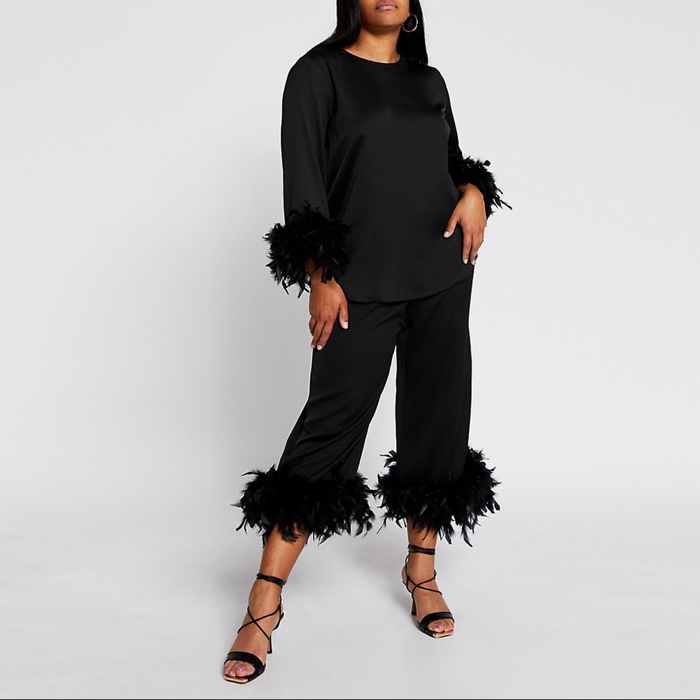 River Island Feather Trim Pants Trousers US 18